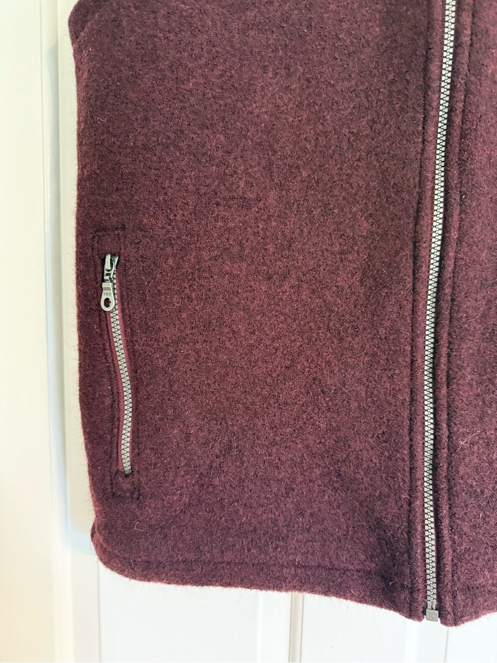 ibex Men's Burgundy and Black Wool Zip Vest - Picture 3 of 8